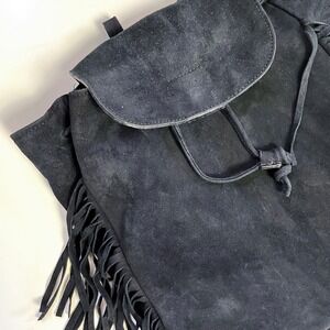 D2 Suede Fringe Backpack Boho Western Black Leather Coastal Cowgirl Festival‎